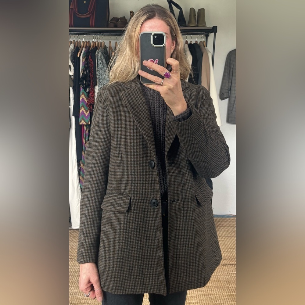 Vero Moda Houndstooth Grey Black Brown Recycled Wool Blend Knit Blazer Jacket - Picture 4 of 12